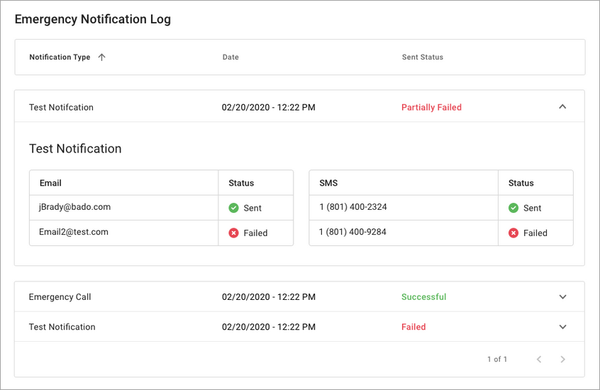 Emergency Notification Log